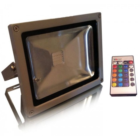 Светодиодный прожектор RGB 20 Вт пульт в комплекте IP65 серебро Код.56676